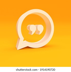 White 3d Quote Icon And Thought Bobble On The Orange Background. 3D Illustration, Quotes Icon With Text Space.