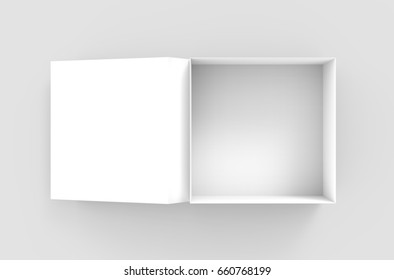 White 3d Rendering Blank Open Square Box, Isolated Gray Background, Top View