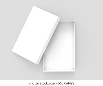 white 3d rendering blank open rectangular box and box separate lid  isolated gray background  top view