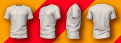 White 3d Shirt In Various Angles With Red And Yellow Background