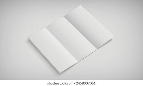 White A4 trifold paper brochure mockup, Blank tempelate, Leaflet, Pamphlet, Flyer, Booklet, Catalog empty mock-up, 3D Rendered isolated on a light background