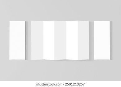 White A4 trifold paper brochure mockup, Blank tempelate, Leaflet, Pamphlet, Flyer, Booklet, Catalog empty mock-up, 3D Rendered isolated on a light background