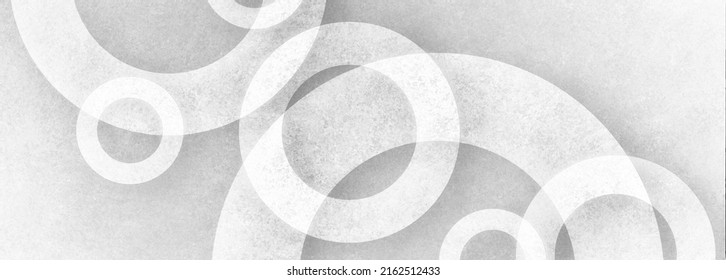 White abstract background with white circle rings in faded distressed vintage grunge texture design, old geometric pattern paper in modern art design