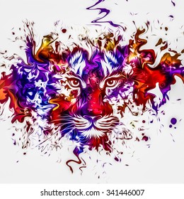 White abstract background with colorful tiger