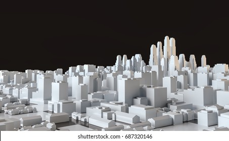 White abstract city from cubes on a black background. 3d illustration