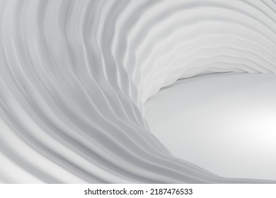 White Abstract Futuristic Background. The Concept Of Wavy Walls Of A Futuristic Building. Gray Plastic Fabric Interior. 3d Rendering.