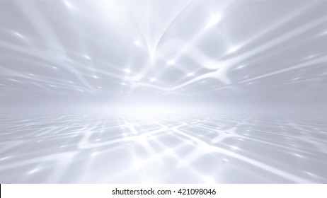 white abstract futuristic technology background with fractal horizon