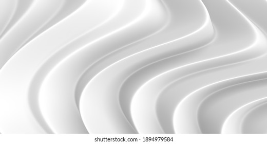 White Abstract Liquid Wavy Background. 3d Render Illustration