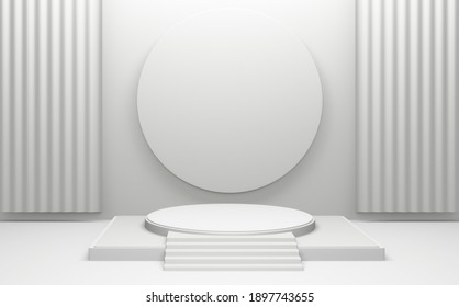 White Abstract On Podium Geometric For Product Presentation. 3D Rendering