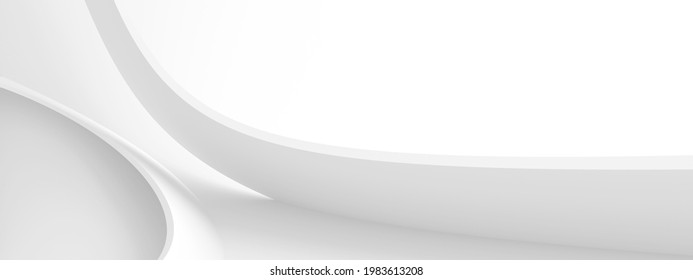 White Abstract Panoramic Background. Minimal Striped Wallpaper. 3d Rendering