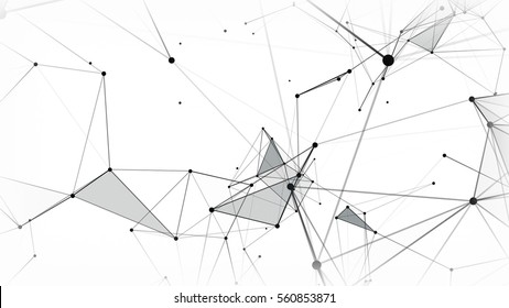 White Abstract Technology And Engineering Background With Plexus Elements And Depth Of Field Settings. 3D Rendering.