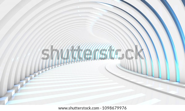White Abstract Tunnel 3d Wallpaper. Render illustration. 