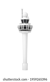 White Airport Air Traffic Control Tower Building In Clay Style On A White Background. 3d Rendering