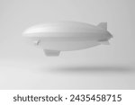 White airship floating in mid air in white background. 3D illustration of the concept of balloon aircraft and low carbon travel