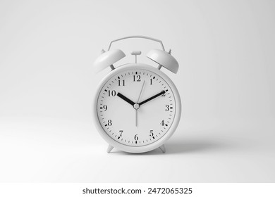 White alarm clock on white background in monochrome and minimalism. 3D illustration of the concept of morning calls, timelines, schedules and punctuality - Powered by Shutterstock