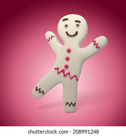 White Albino Gingerbread Man Dancing, Sugar Cookie, 3d Cartoon Character