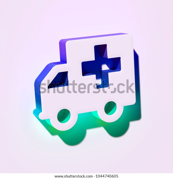 White Ambulance Icon. 3D Illustration of White\
Ambulance, Car, Emergency, Hospital, Transportation Icons With Blue\
and Green Shadows.