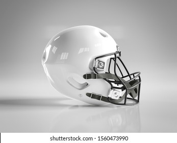 White American Football Helmet Isolated On Grey Background Mockup 3D Rendering