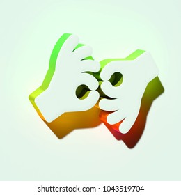 White American Sign Language Interpreting Icon. 3D Illustration Of White Deaf, Disabled, Finger, Gesture, Gestures Icons With Orange And Green Gradient Shadows.