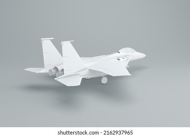 White American Two Seat Fighter Bomber On A Gray Studio Background. Minimal Concept. Perspective View. Monochrome. 3D Render.