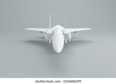 White American Two Seat Fighter Bomber On A Gray Studio Background. Minimal Concept. Front View. Monochrome. 3D Render.