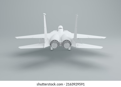 White American Two Seat Fighter Bomber On A Gray Studio Background. Minimal Concept. Back View. Monochrome. 3D Render.