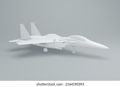 White American Two Seat Fighter Bomber On A Gray Studio Background. Minimal Concept. Perspective View. Monochrome. 3D Render.