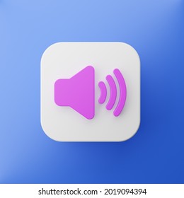 White App Button Icon.  Purple Sound On. Blue Background. 3d Render.
