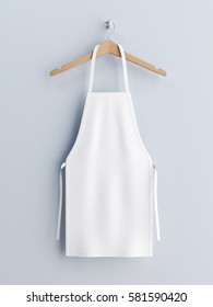 Белый фартук, макет фартука на вешалке для одежды 3d рендеринг
