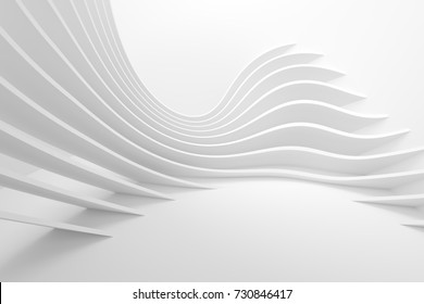 White Architecture Circular Background. Modern Building Design. Abstract Curved Shapes. 3d Rendering