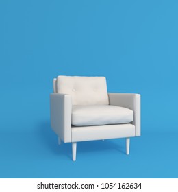 White Arm Chair Rotate In  Blue Interior Wall Floor Background 3d Illustration Include Clipping Path