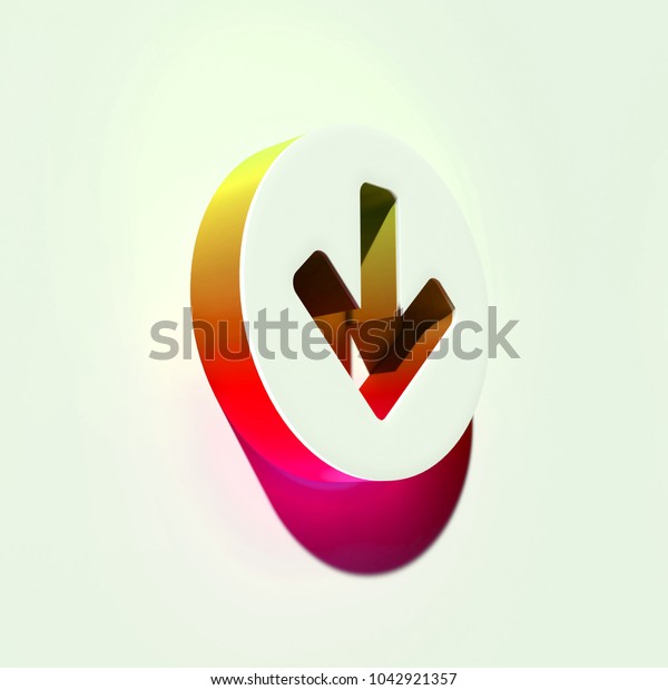 White Arrow Circle Down Icon. 3D\
Illustration of White Arrow, Arrows, Circle, Circular, Direction,\
Down Icon With Yellow and Pink Gradient\
Shadows.