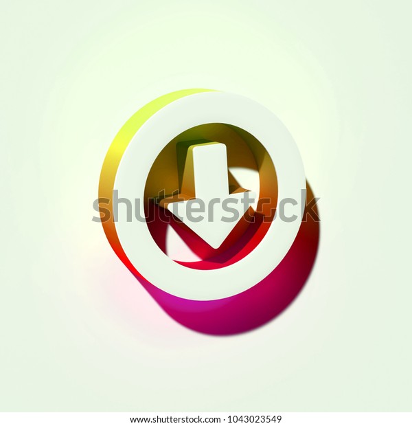 White Arrow Circle Down Icon. 3D Illustration of\
White Arrow, Arrow Down, Circle, Direction, Down Icons With Yellow\
and Pink Gradient\
Shadows.