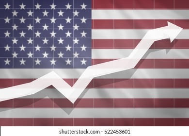 White Arrow Growth Up On The Background Of The Flag USA United States America