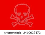 White ascii art skull and crossbones symbol on red background. 3D illustration of the concept of danger, risk and hazards