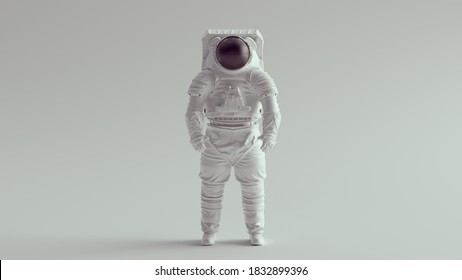 White Astronaut With Black Visor Space Walk Suit Front View 3d Illustration