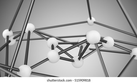 White atom grid close-up. Abstract sci-fi 3D render illustration
