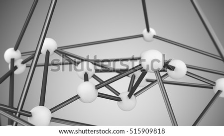 White atom grid close-up. Abstract sci-fi 3D render illustration