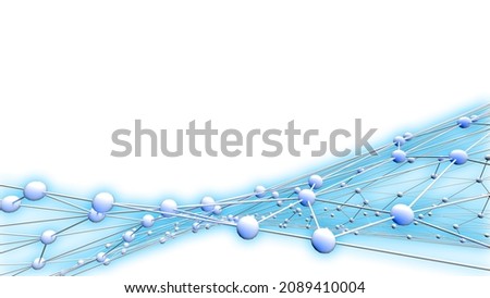 White atom structure illuminated blue light on white background. Concept of biological science, network technology and human strategy. 3D CG. 3D high quality rendering. 3D illustration.