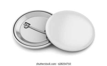 White Badge Pin Brooch Isolated On White Mock-up, 3d Illustration