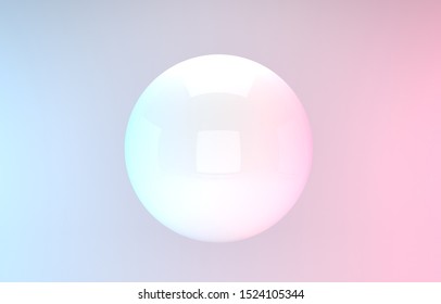 White Ball Reflecting Colored Light From Two Light Sources. Background For Poster, Announcement, Brochure, Cover, Mocap For Placing The Logo Of A Company, Social Or Sports Club, Billiard. 3D Rendering