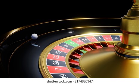 A White Ball Rolling Over A Black And Gold Roulette Wheel 3d Rendering