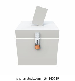 White Ballot Box With Padlock And Ballot Paper