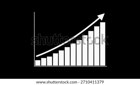 A white bar graph depicts a consistent upward trajectory with an arrow on a black background, signifying positive movement.