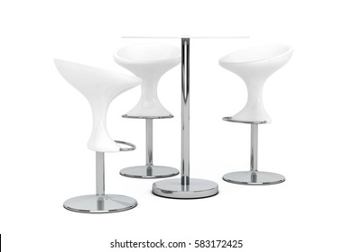 White Bar Modern Stools With Table On A White Background. 3d Rendering. 