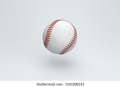 White Baseball Ball With Red Threads On A Gray Studio Background. Minimal Concept. 3D Render.