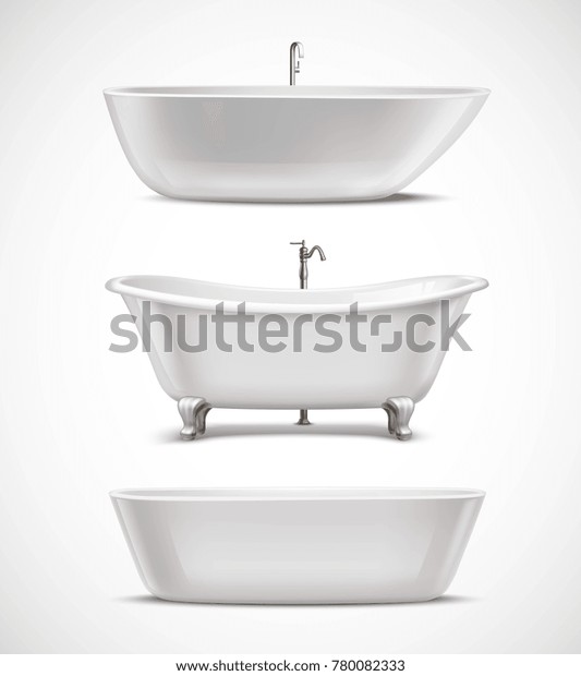White Bathtubs Different Style Shape Realistic Stock Illustration