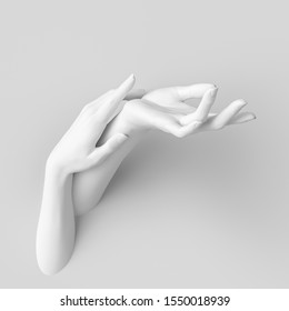 White Beauty concept  Elegant woman hands sculpture  white female hands soft touch gesture  product dispalay  mannequin body parts  3d rendering 