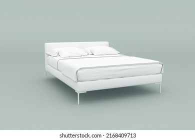 White Bed Mockup, Grey Background, 3D Rendering.