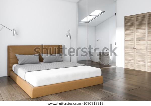 White Bedroom Corner King Size Bed Stock Illustration 1080815513